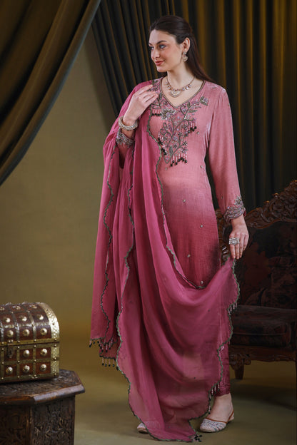 Ombre' Silk Velvet Suit - PINK