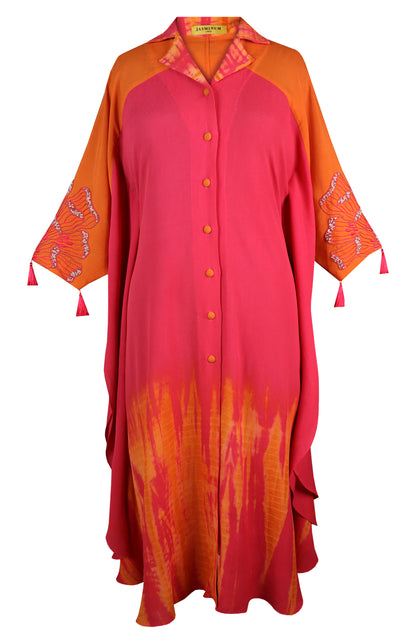 Bloom Tie & Dye Colour Block Kaftan - PINK