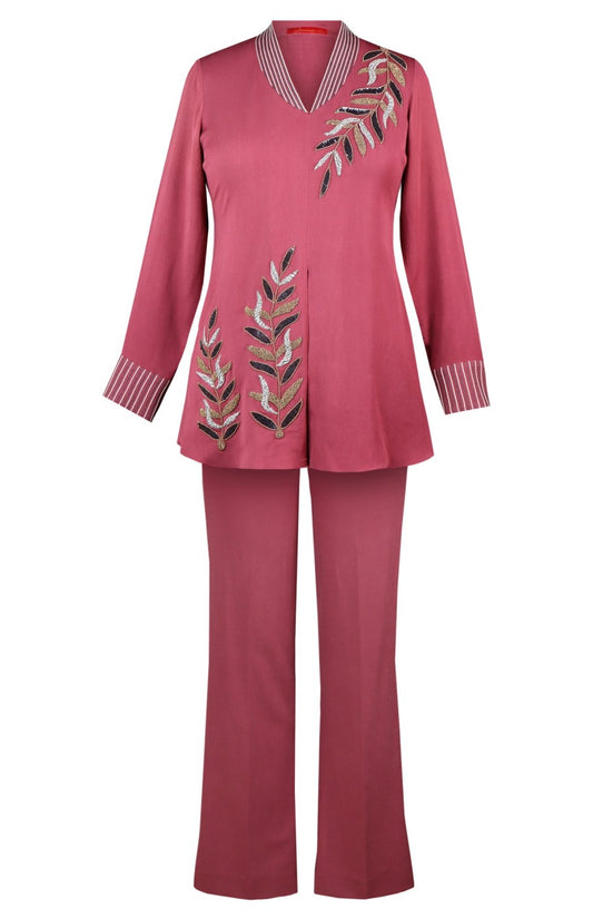 Palm Leaves Co-ord Set - OLD ROSE