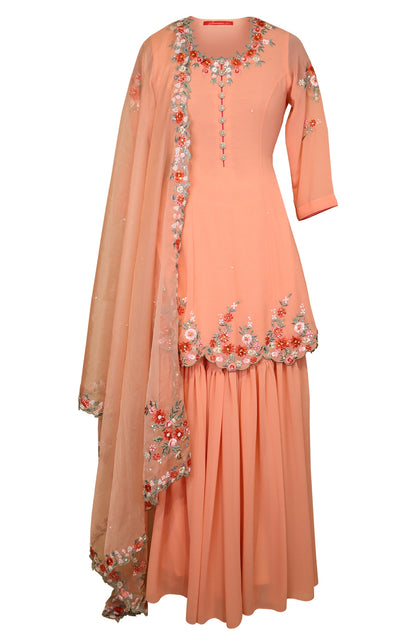 Georgette Short Anarkali With Gharara