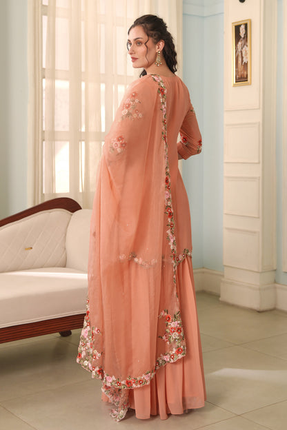 Georgette Short Anarkali With Gharara