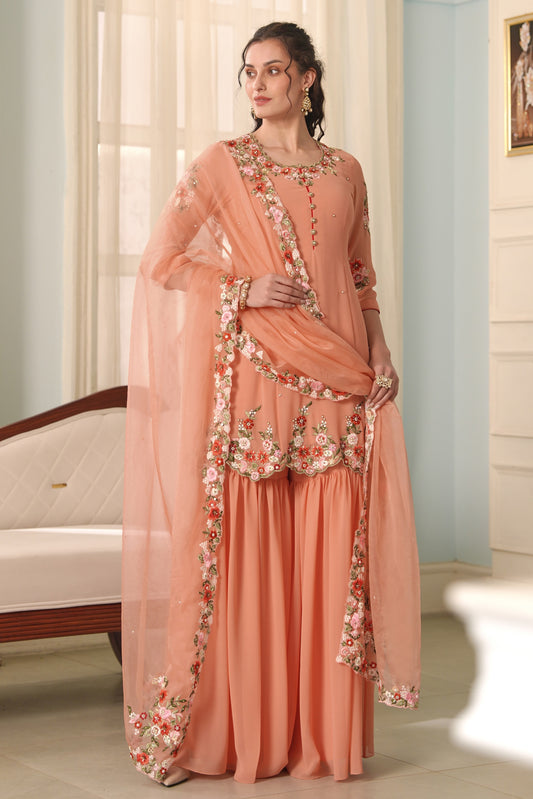 Georgette Short Anarkali With Gharara