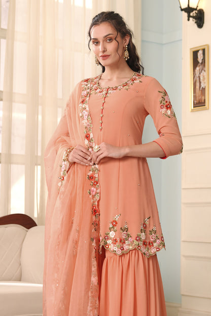 Georgette Short Anarkali With Gharara