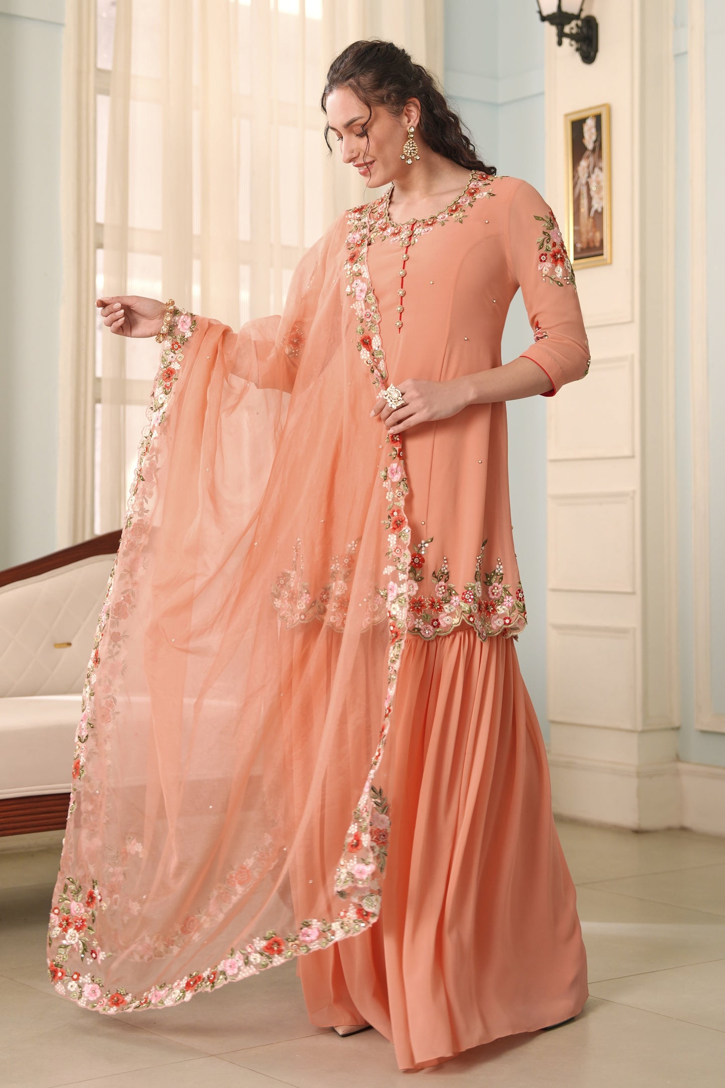 Georgette Short Anarkali With Gharara