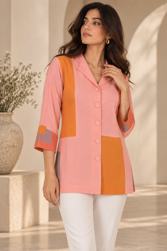 Colour Block Crepe Shirt