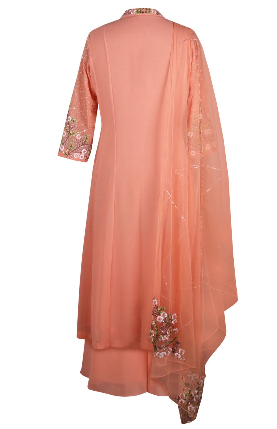 Georgette Kalidar Suit With Floral Embroidery - PEACH