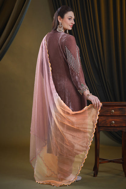 Pearl Cascade Silk Velvet Suit - MOCHA