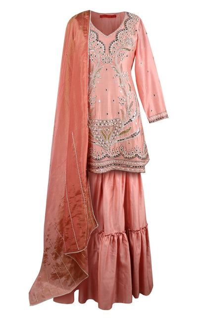 Pearl & Mirror Work Sharara Suit - OLD ROSE