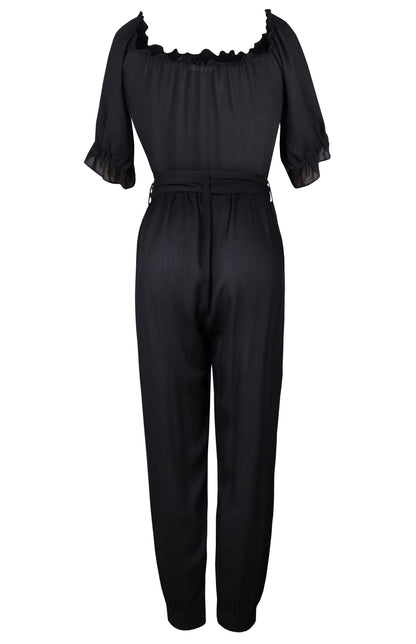 Peasant Top Rayon Co-ord Set  - BLACK