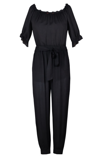 Peasant Top Rayon Co-ord Set  - BLACK