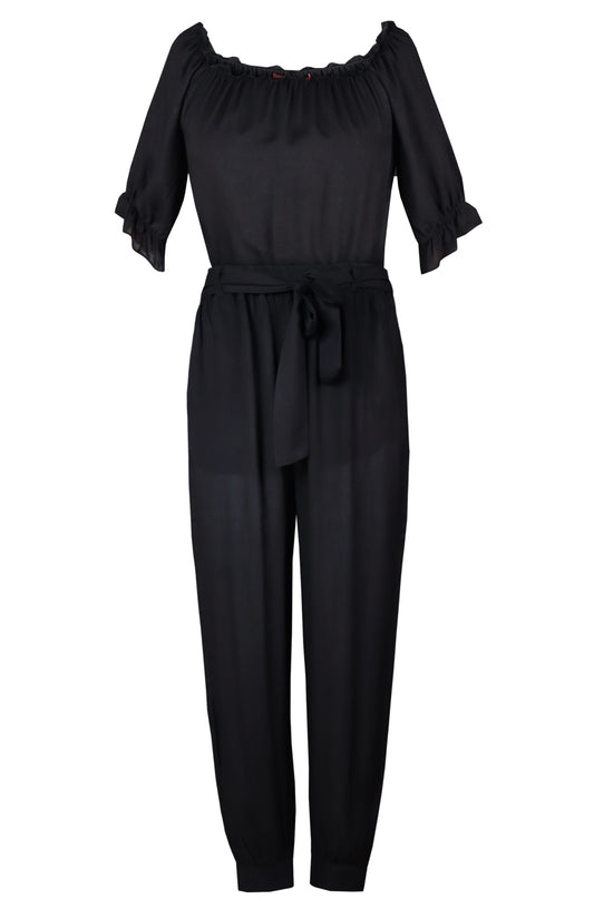 Peasant Top Rayon Co-ord Set  - BLACK