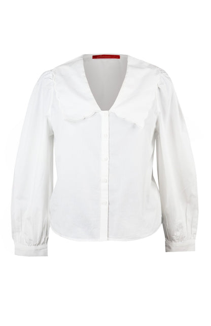 Peter Pan Collar Cropped Shirt - WHITE