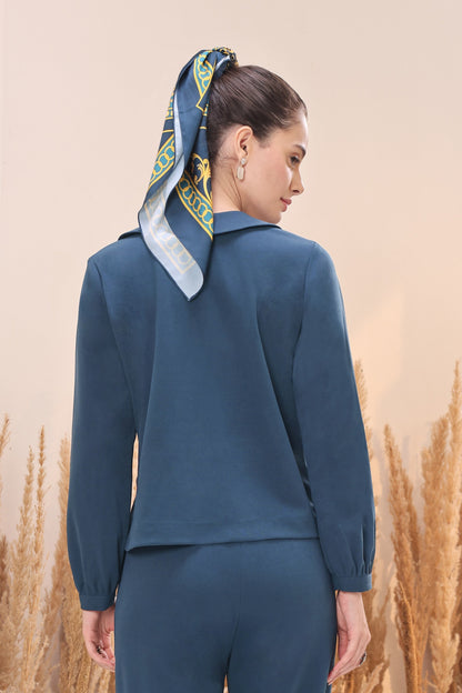 Glasswing Top With Peter Pan Collar - INDIGO