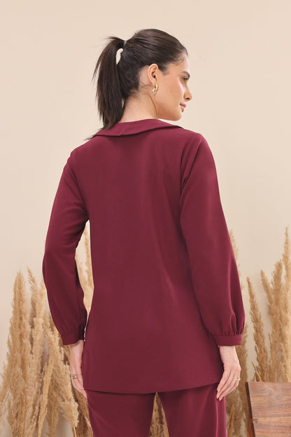 Glasswing Long Top With Peter Pan Collar - WINE