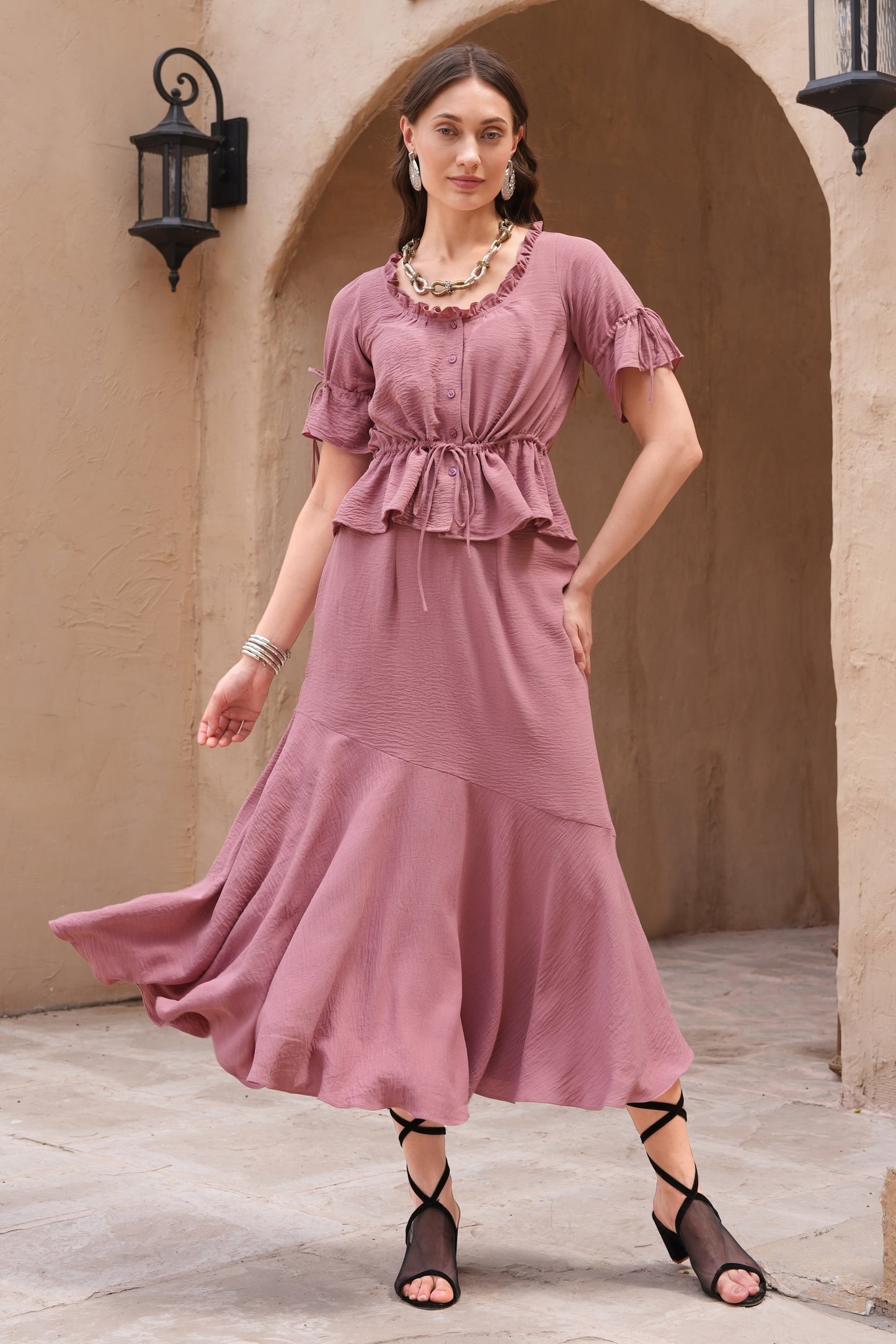 Biased Skirt Co-ord Set - PINK