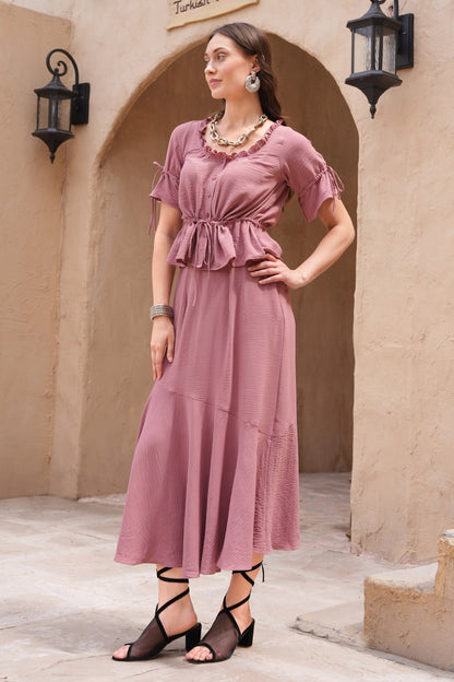 Biased Skirt Co-ord Set - PINK