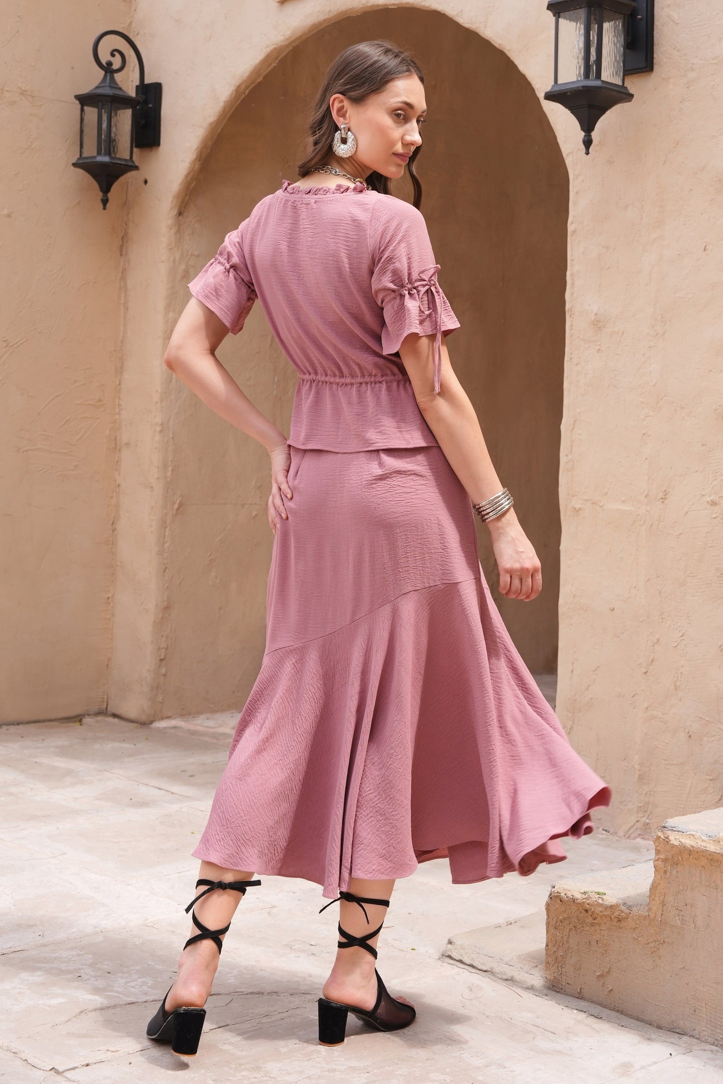 Biased Skirt Co-ord Set - PINK
