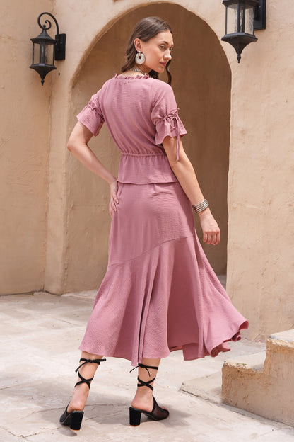 Biased Skirt Co-ord Set - PINK