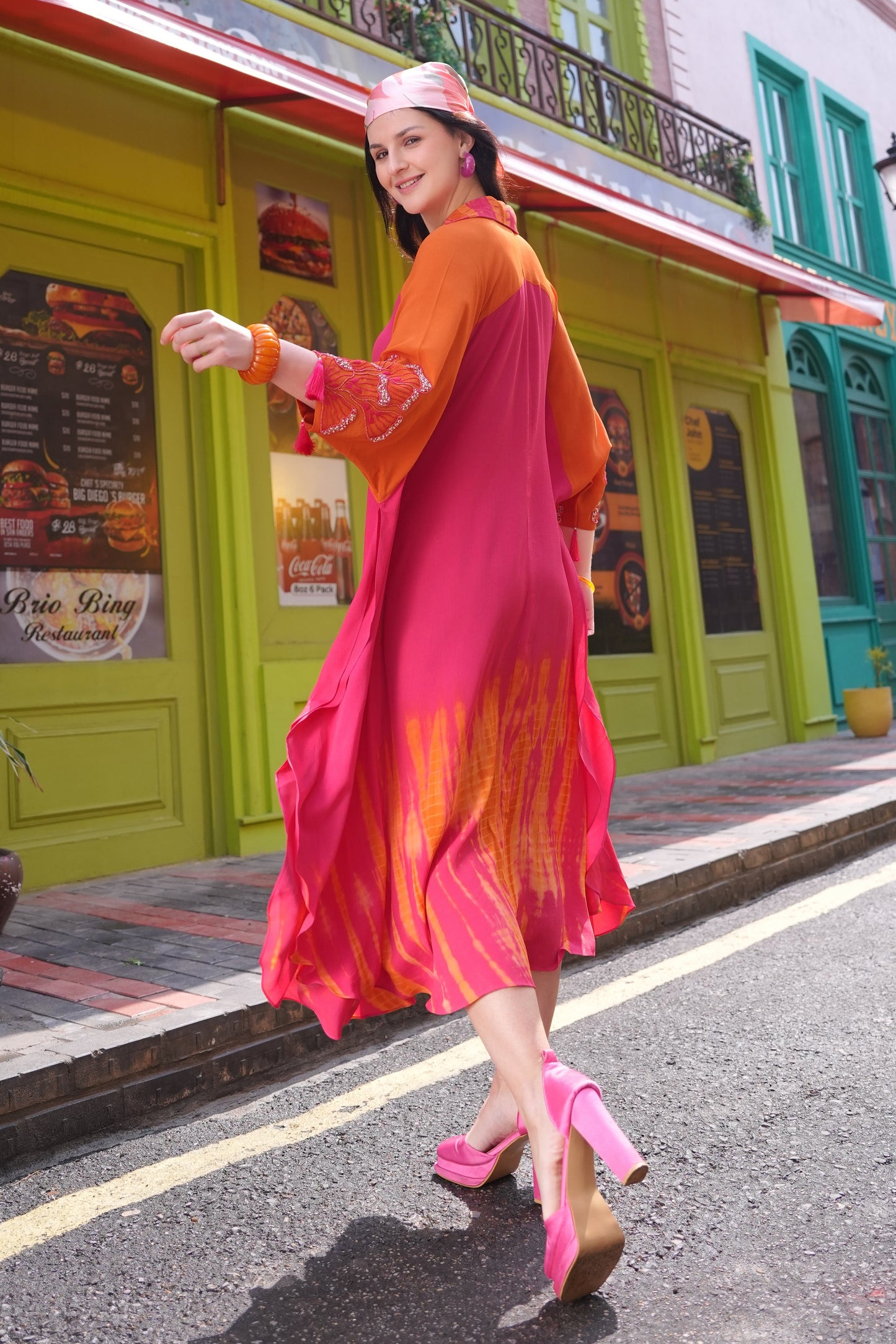 Bloom Tie & Dye Colour Block Kaftan - PINK