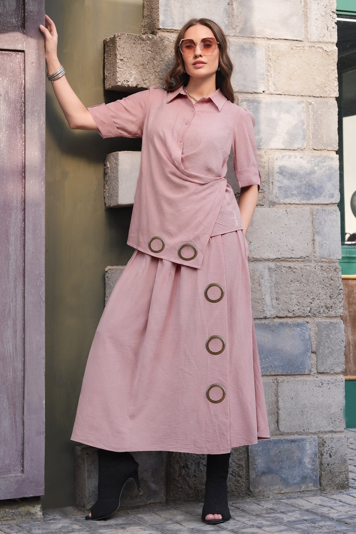 Soft Linen Wrap Co-ord Set - PINK