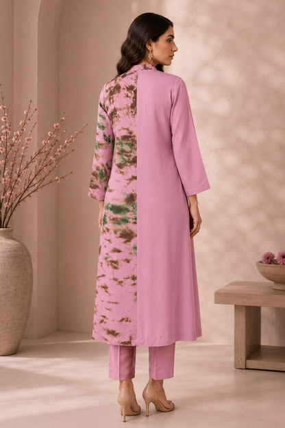 3D Embroidery T&D Kurta Set - PINK