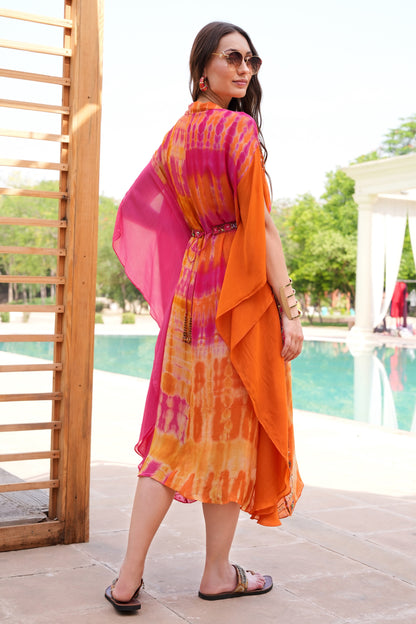 Tie n Dye Chiffon Kaftan - HOT PINK/ORANGE