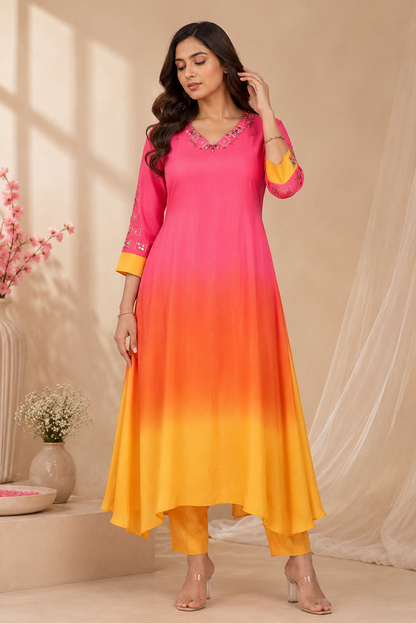 Ombré Flared Kurta Set