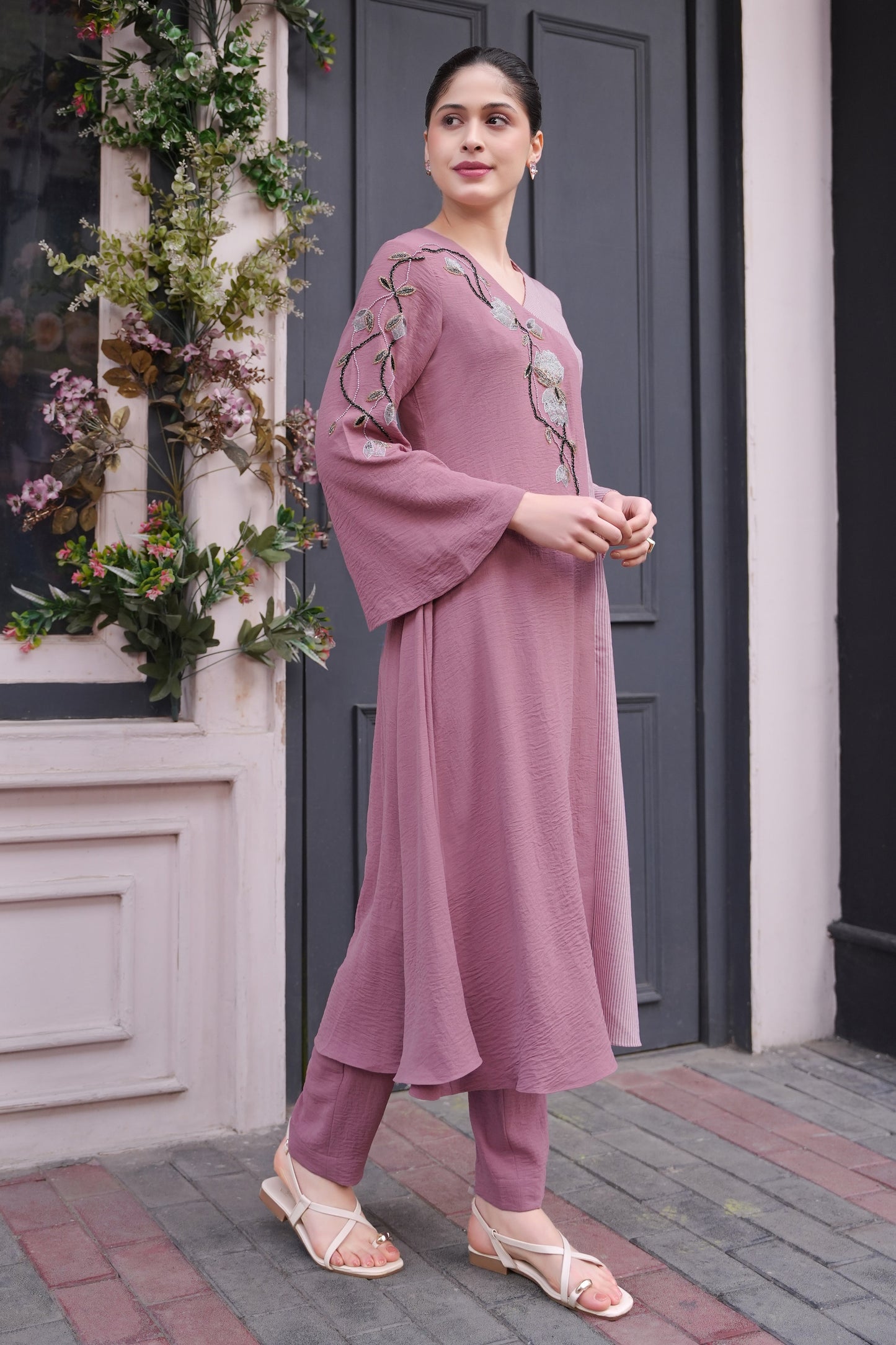 Tulips Striped Kurta Set - PINK