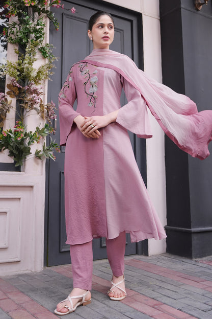 Tulips Striped Kurta Set - PINK