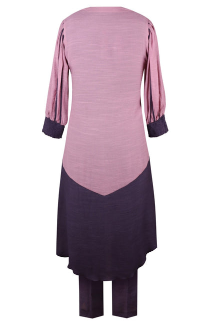 Colour Block Kurta Set - PINK