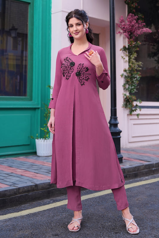 Ferns TonT Kurta Set - PLUM