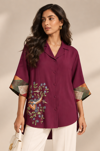 Georgette Shirt With Bird Motif