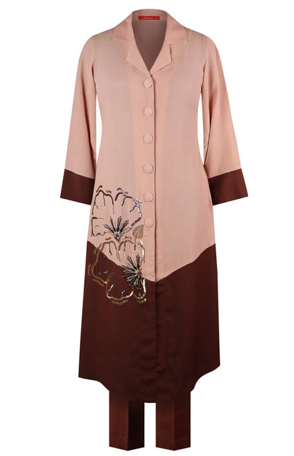 Poppies Colour Block Kurta Set - PEACH