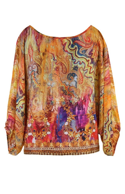 Printed Crepe Batwing Top