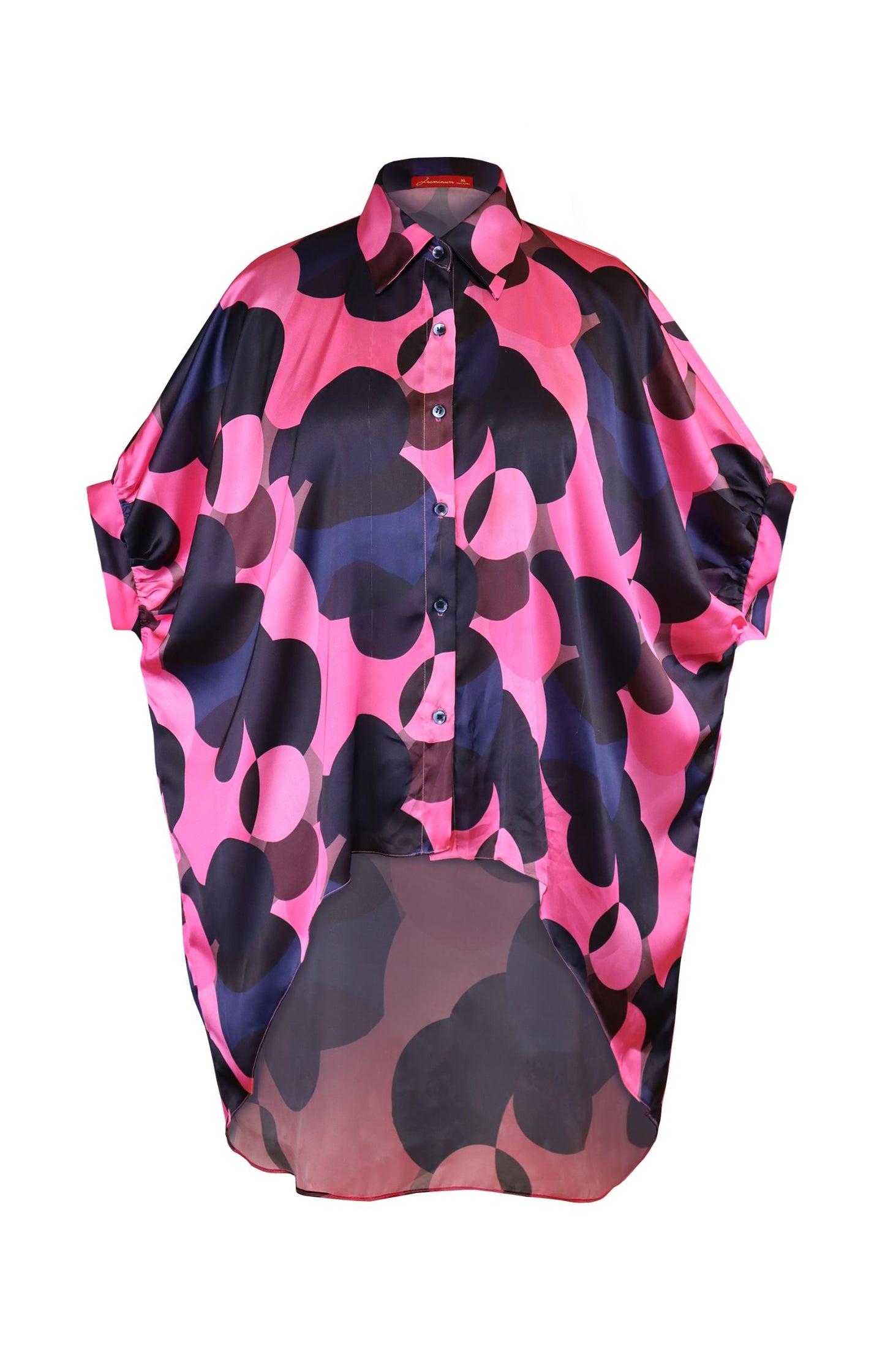 Printed Satin High-Low Shirt