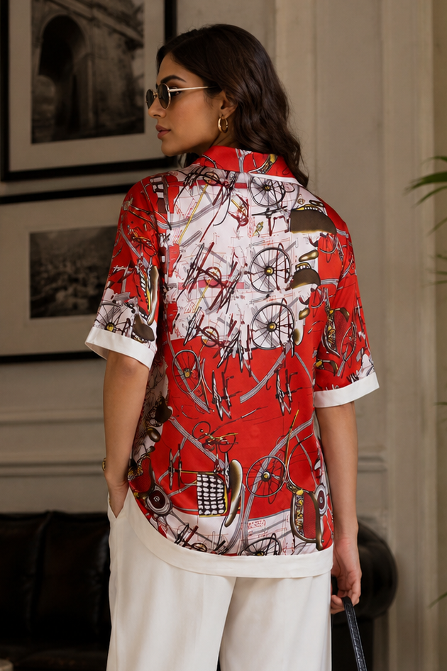 Printed Satin Box Shirt