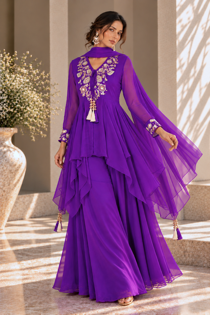 Aari & Abla Sharara Set - PURPLE