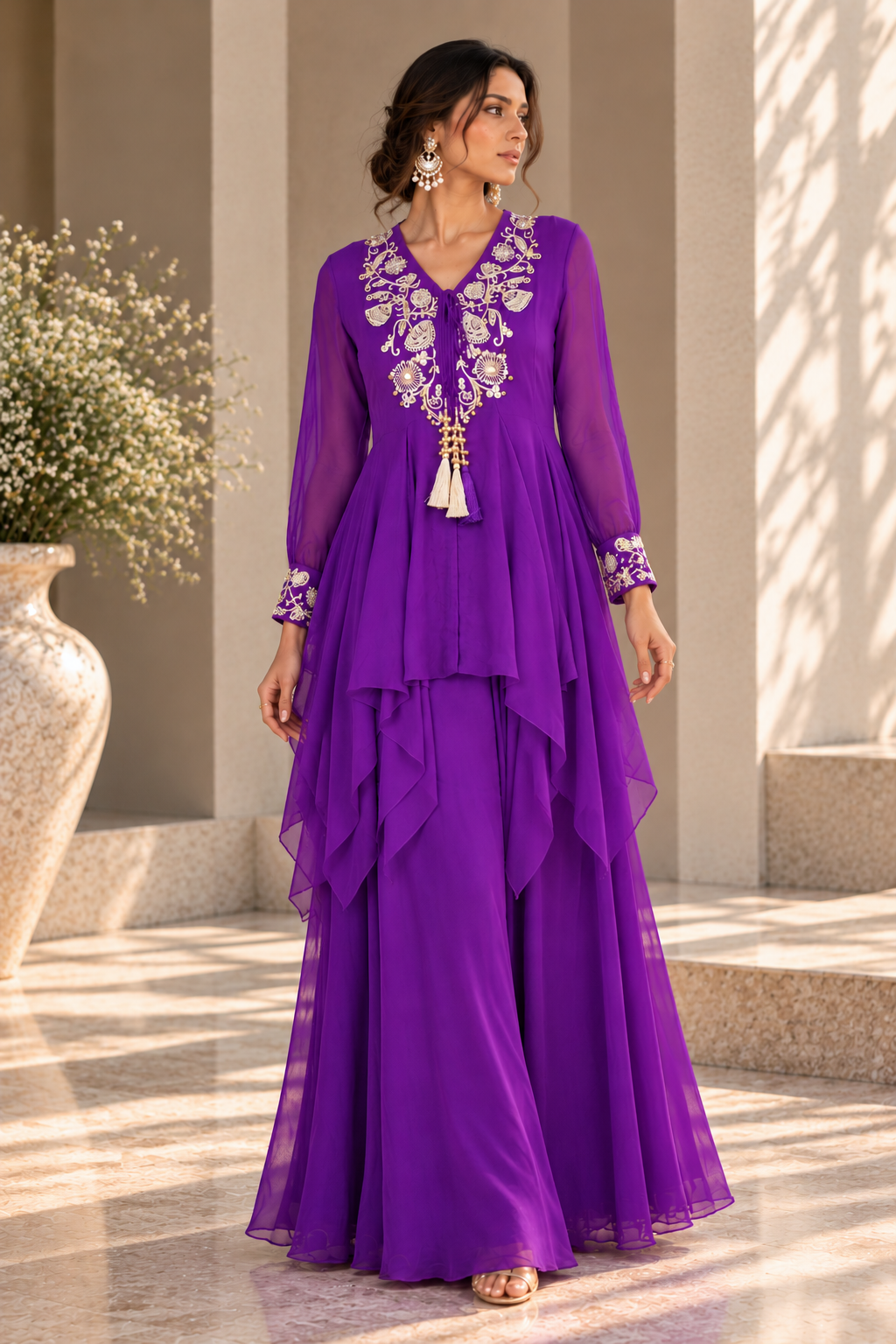 Aari & Abla Sharara Set - PURPLE