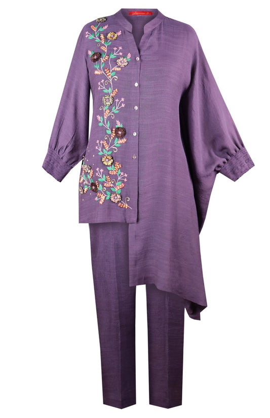 Asymmetric Kaftan Co-ord Set - PURPLE