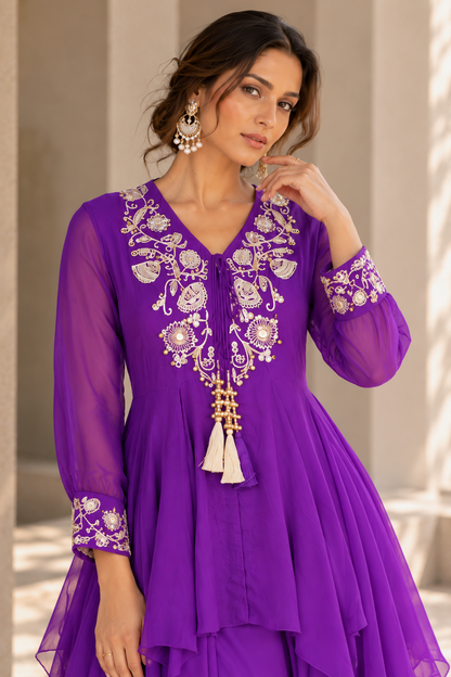Aari & Abla Sharara Set - PURPLE