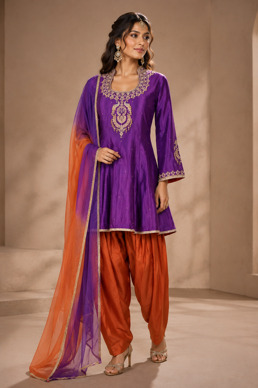 Dabka Zardozi Embroidery Short Anarkali - PURPLE