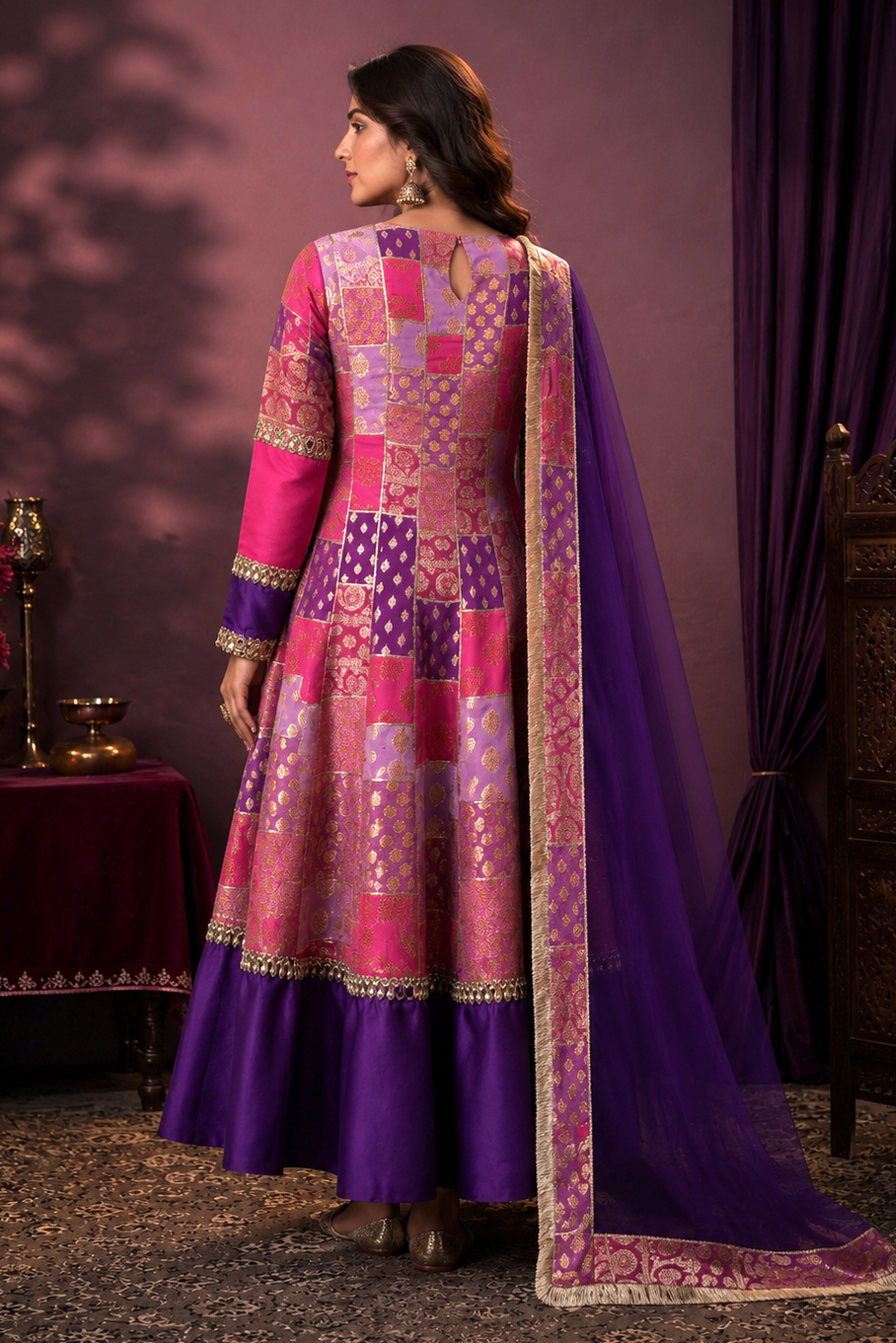 Purple Mixed Brocade Georgette Anarkali
