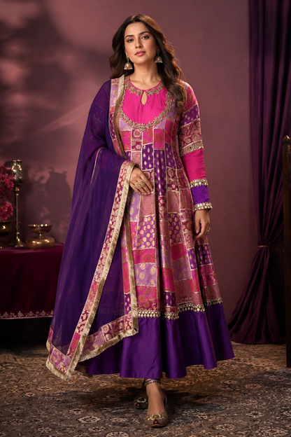Purple Mixed Brocade Georgette Anarkali