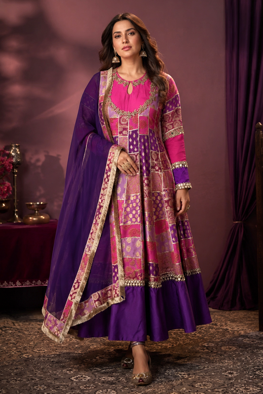 Purple Mixed Brocade Georgette Anarkali