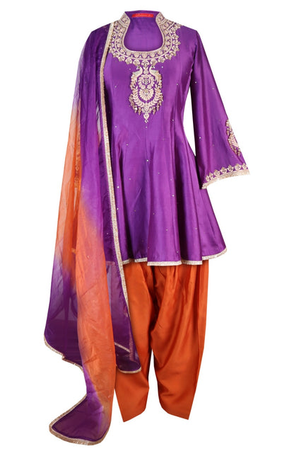 Dabka Zardozi Embroidery Short Anarkali - PURPLE