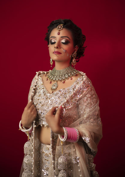 Ivory Lehnga Choli With Sequins And Pearl Embroidery