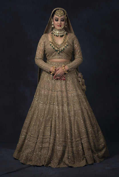 Golden Zardozi And Sequins Embroidery Lehnga Choli