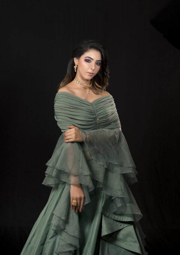 Draped Crop Top With Silk Skirt