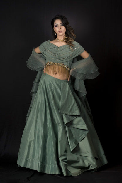 Draped Crop Top With Silk Skirt