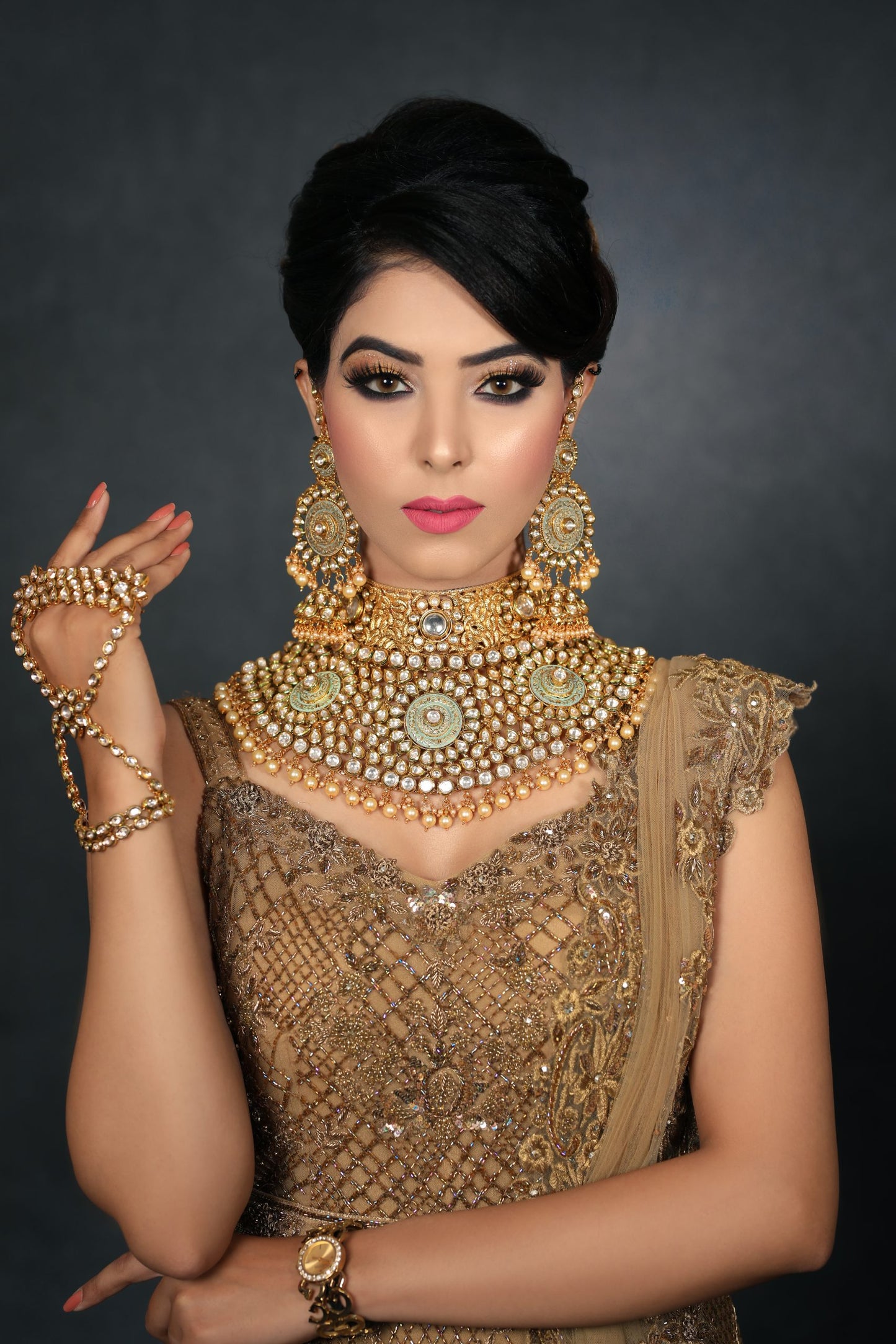 Golden Zardozi Embroidery Double Layer Gown